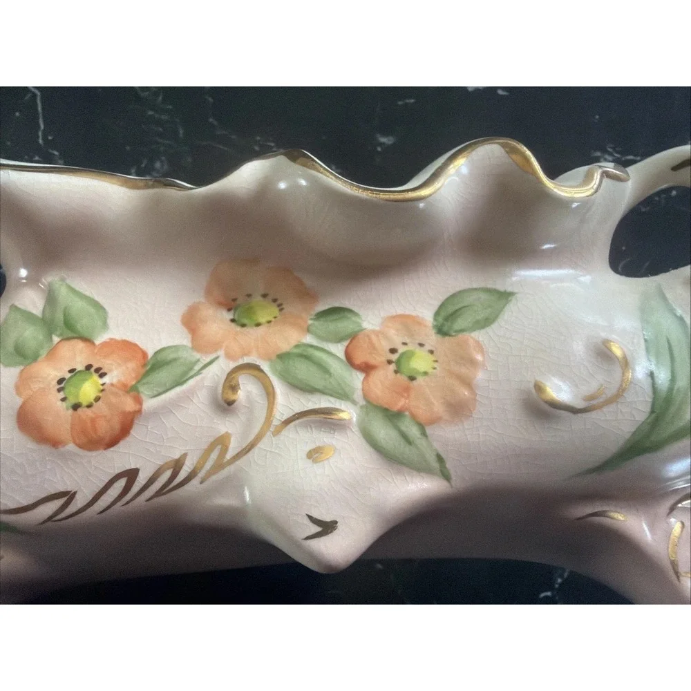 COVENTRY Porcelain Footed Dish Planter Vintage Floral Gold Trim 5510R